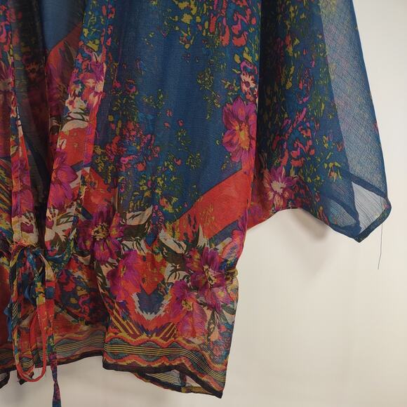 August Silk Options Sheer Boho Short Kimono, Size Medium - Picture 6 of 8